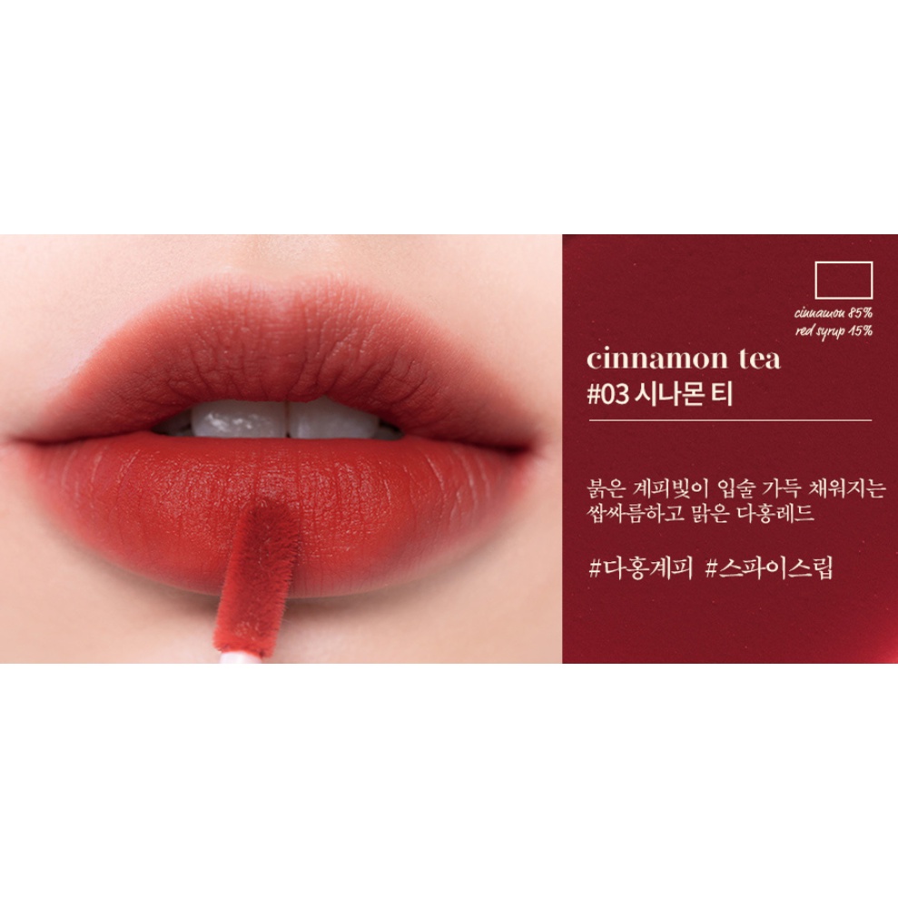 Son kem lì phiên bản trà sữa mịn như nhung, lâu trôi, lên màu đẹp Romand Milk Tea Velvet Tint version 1