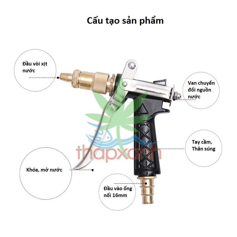 Bộ vòi xịt nước tưới cây, Rửa xe BDT-5214 Vòi đồng 5 trong 1 + 15m dây 16mm