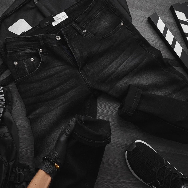 Quần jean nam đen mài cao cấp ống ôm côn co giãn chất bò đẹp | BigBuy360 - bigbuy360.vn