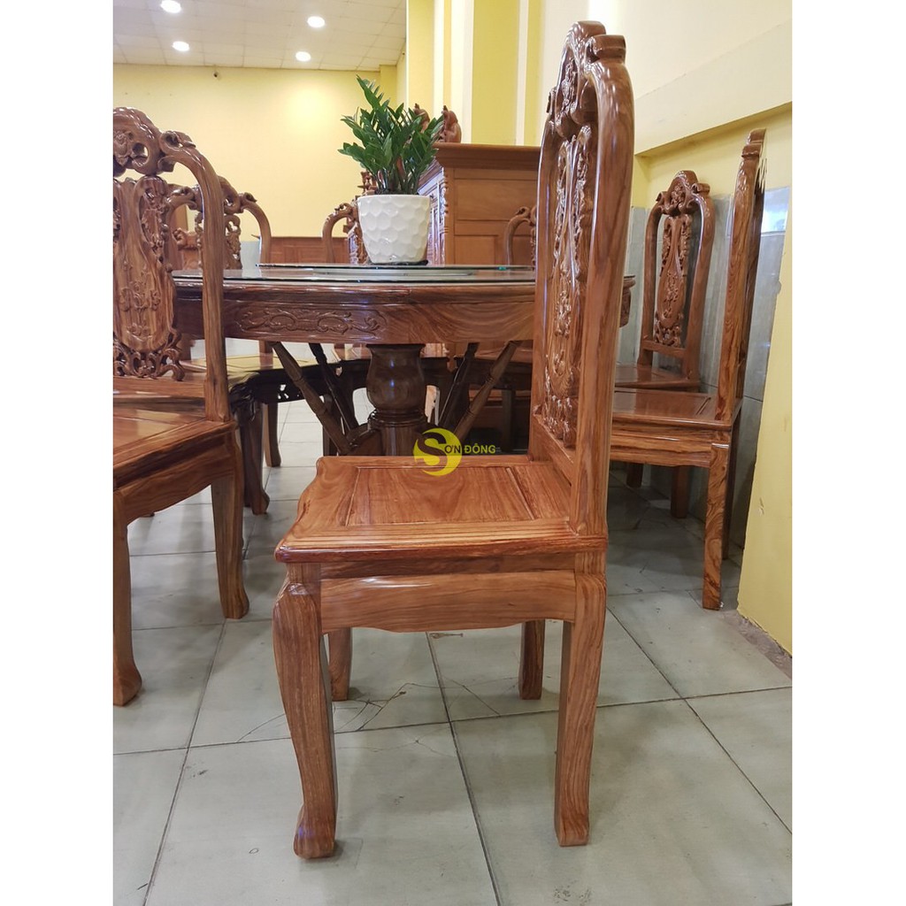 Bộ bàn ăn gỗ hương ghế hoa hồng bàn tròn 8 ghế