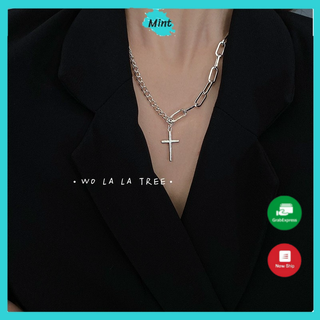 Dây Chuyền Nữ ❤️FREESHIP❤️ Vòng Cổ Chữ Thập Phối Sợi Xích Phong Cách Bohemo Chất Liệu Hợp Kim Mạ Bạc