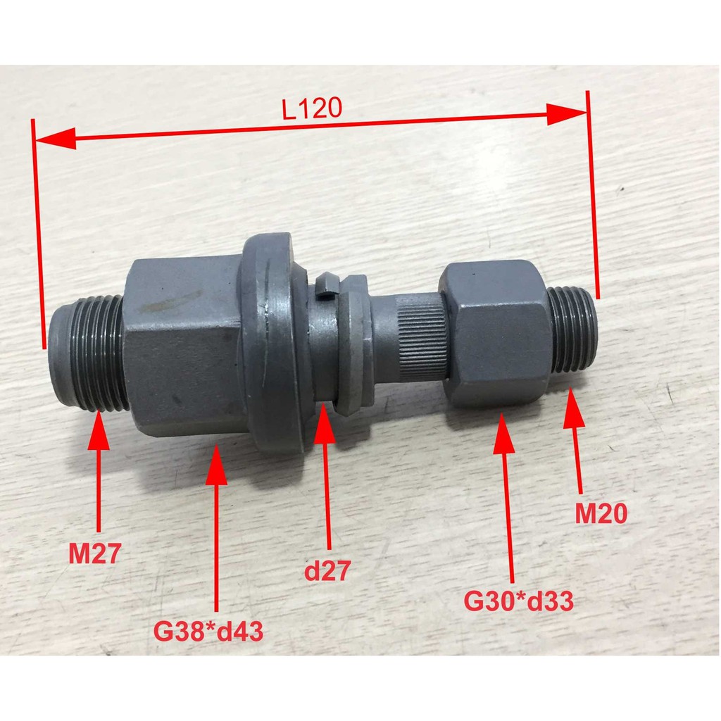Bu lông tắc kê sau xe tải, ben trướng hải, TMT 3.5 tấn, mã số EQ1061 thân M20/M27 dài 115, màu ghi, ốc: 30/38