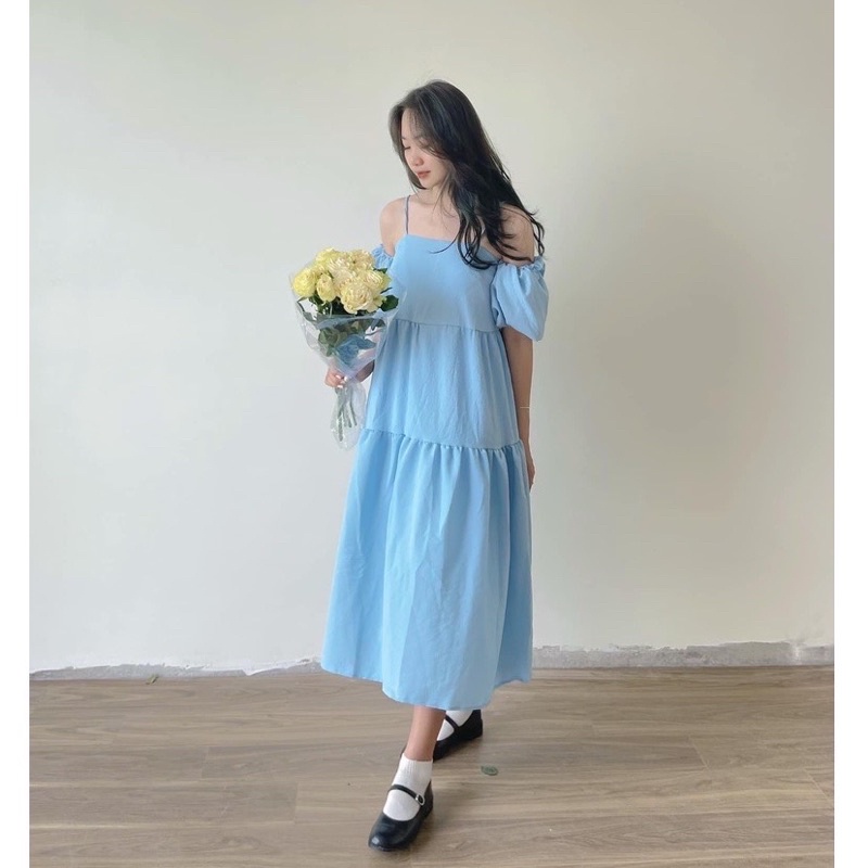 Đầm Babydoll 2 Dây Cột Nơ Tay Bồng Tháo Rời Phối Nhiều Kiểu Mặc Đi Học Đi Chơi Đi Tiệc