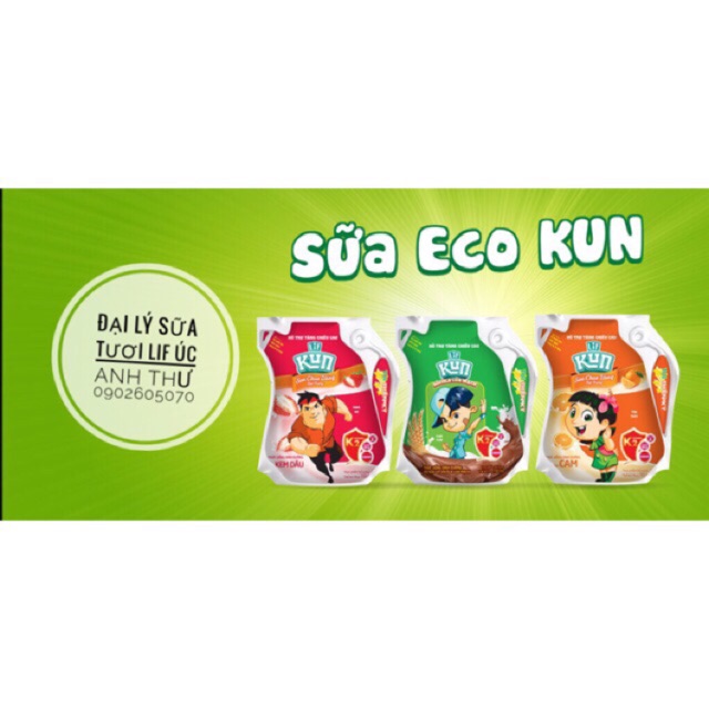 Sữa Lif Kun túi Eco 110ml cam, dâu, nho, socola