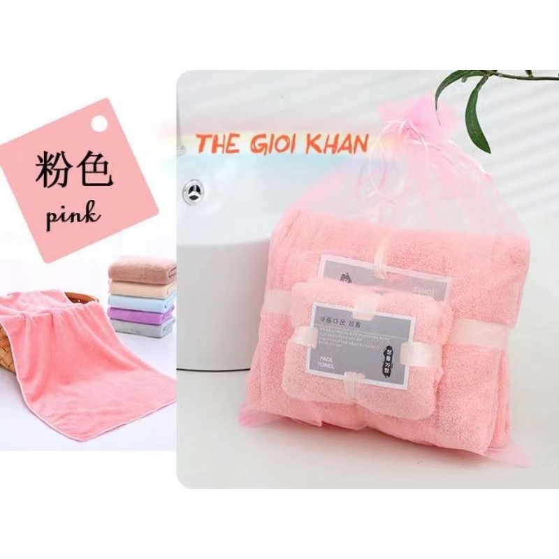 Combo 2 khăn tắm và khăn mặt mềm mịn [SIÊU THẤM NƯỚC] Set khăn tắm nhung san hô làm quà tặng