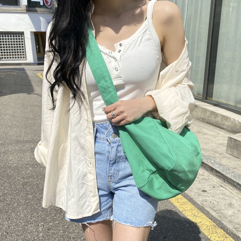 Túi Xách Canvas Cỡ Lớn Màu Trơn Phong Cách Hàn Quốc Cho Nữ