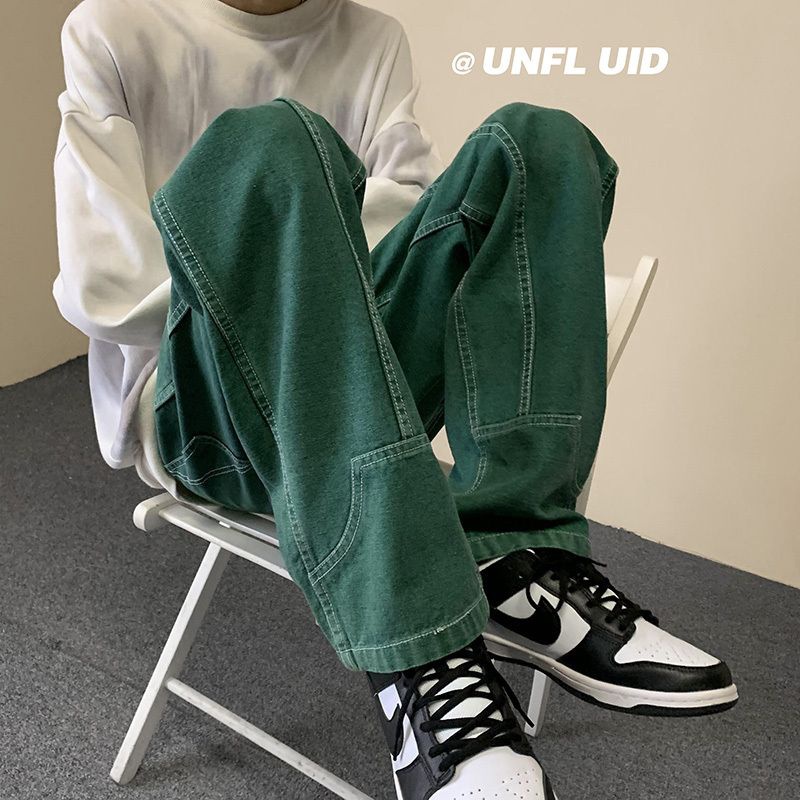 Quần Jean Dài Màu Xanh Lá Đậm Phong Cách Hip Hop Mỹ Cá Tính Cho Nam