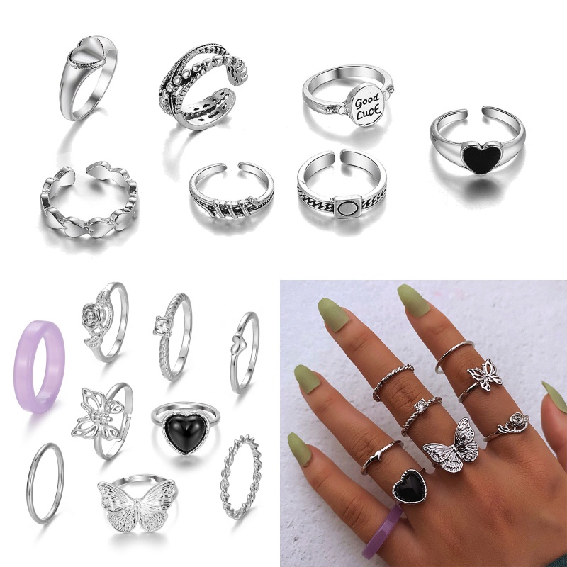 Bộ 7 / 8 Nhẫn Đeo Khớp Ngón Tay Mạ Bạc Phong Cách Vintage Cho Nữ