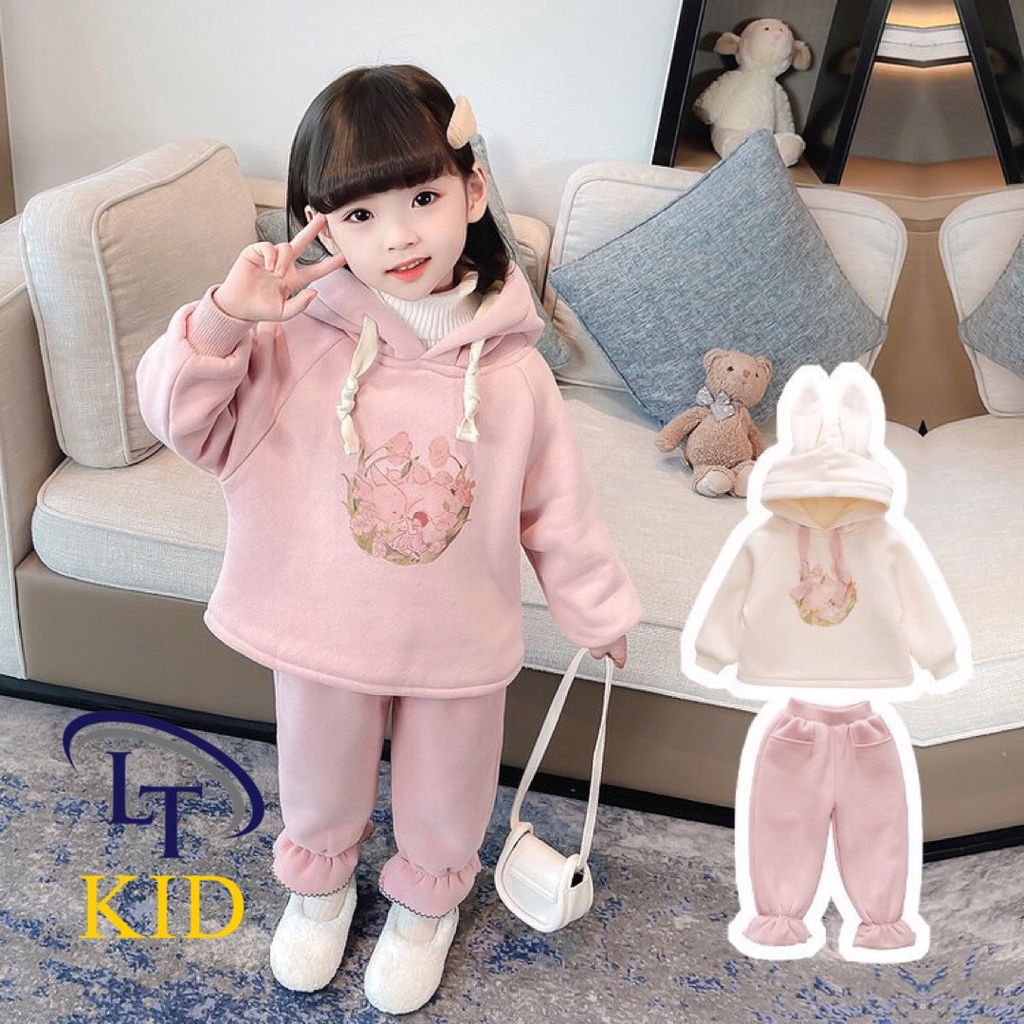 TẾT2023: SÉT, BỘ NỈ MŨ TAI THỎ QUẦN BOOM cho bé gái 9-22kg
