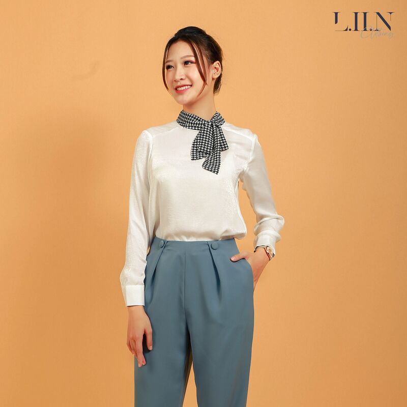 Quần baggy nữ Linbi màu xanh phối cúc bọc, thanh lịch, sang trọng Liin clothing Q3351