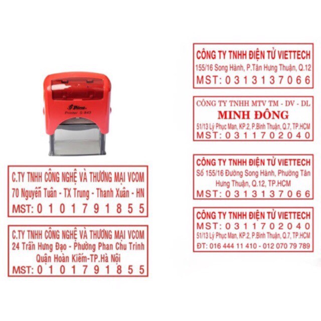 Khắc dấu tên công ty, mã số thuế, địa chỉ, số điện thoại Shiny S-854 ,
