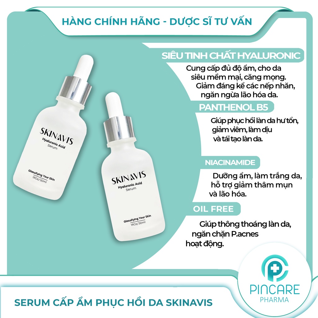 Serum cấp ẩm phục hồi da SKINAVIS Hyaluronic Acid &amp; Niacinamide + B5 30ml - Hàng chính hãng - Nhà thuốc PinCare