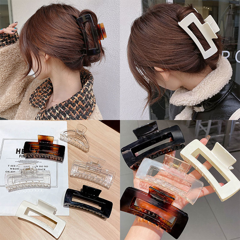 Kẹp tóc acrylic thiết kế dáng vuông phong cách vintage thời trang