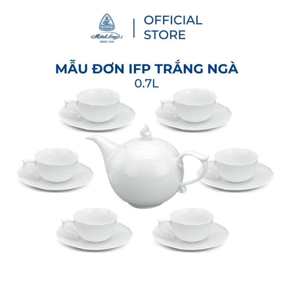 Bộ trà cao cấp Minh Long 0.7 L - Mẫu Đơn IFP - Trắng Ngà