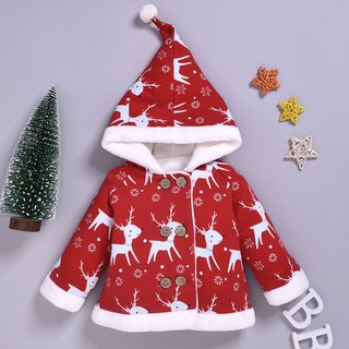 Kids Boys Girls Baby Winter Coat Deer Christmas Cartoon Padded Hooded Outwear