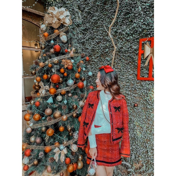 set dạ đỏ kèm nơ