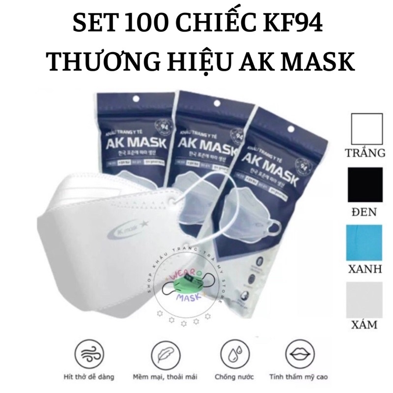 Set 100 chiếc khẩu trang KF94 Hàn Quốc chính hãng AK MASK, khẩu trang y tế dày dặn chống vi khuẩn bụi mịn chất lượng
