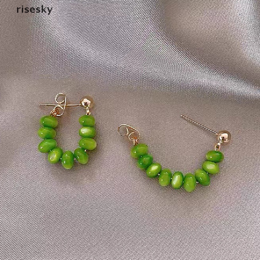 Bông Tai Dáng Dài Đính Đá Mắt Mèo Màu Xanh Lá Thời Trang Cho Nữ ♨Trên đó