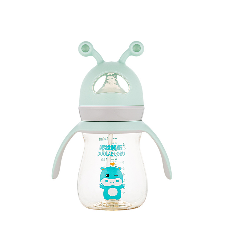 Bình bú Ppsu hoạt hình mới cho trẻ em có tay cầm đôi Bình bú có lỗ rộng 240ml / 300ml