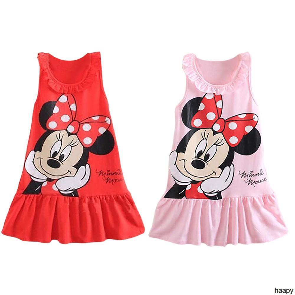 DISNEY Baju Budak Perempuan Đầm Cotton Không Tay Dáng Rộng In Hoạt Hình Công Chúa Pakaian kanak-kanak Giản Dị Dành Cho Bé Gái