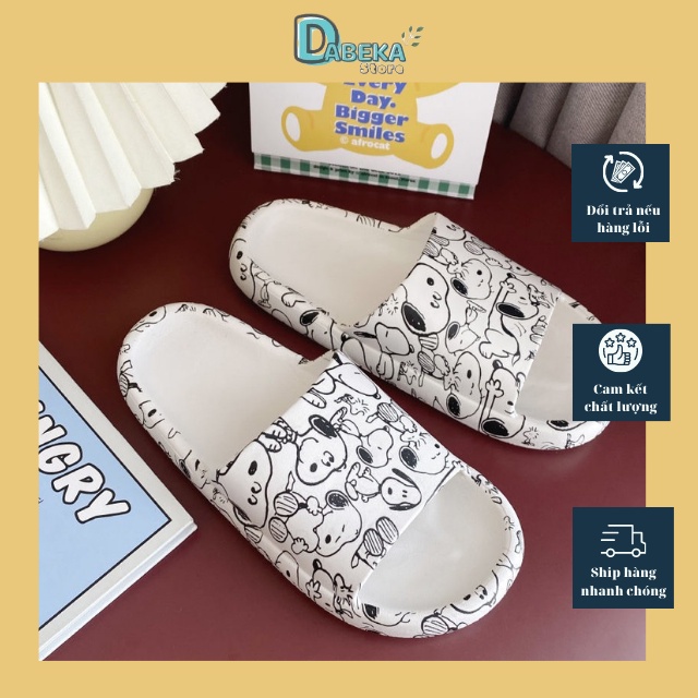 Dép Bánh Mì Hoạ Tiết Hoạt Hình Ulzzang-Dép Lê Quai Ngang Hottrend Phối Đen Trắng Siêu Êm Chống Trơn Trượt - Dabeka- D046