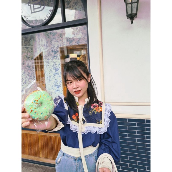 Áo croptop KANAYO tay dài xanh đậm cổ điển thanh lịch vintage Ngochancutie