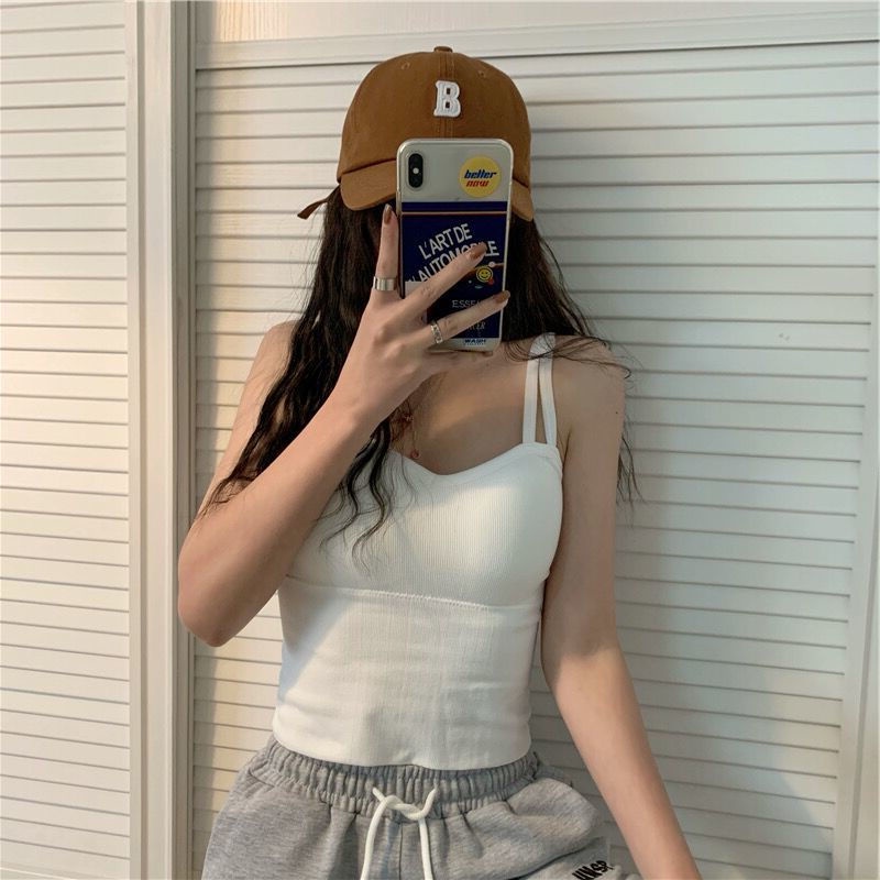 Áo Yếm Không Tay Màu Trơn 153231 Áo Hai Dây Thiết Kế Đơn Giản Quyến Rũ Dễ Thương