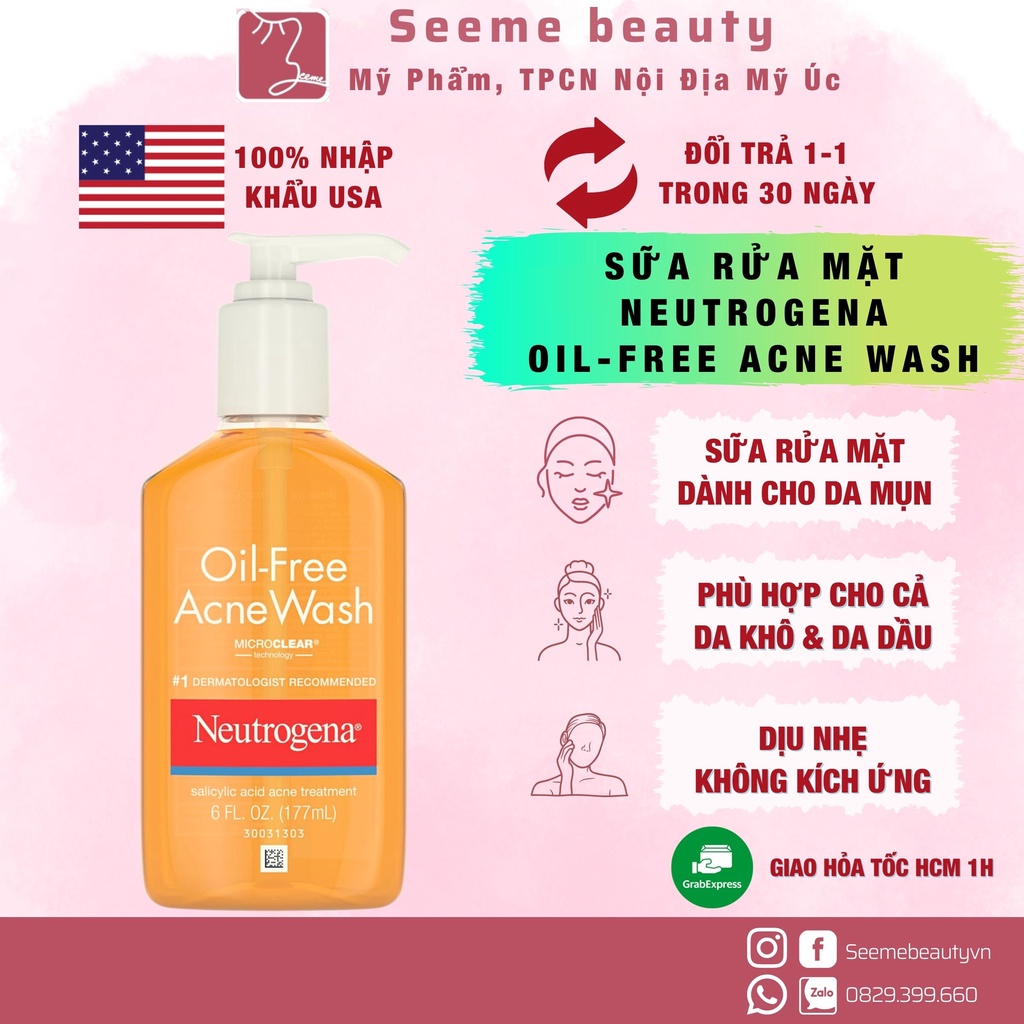 Sữa Rửa Mặt Neutrogena Oil Free Acne Wash 269ml [ Seeme beauty]
