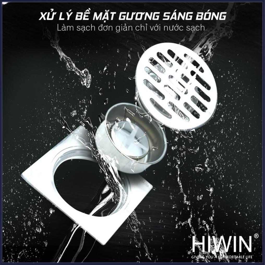 Phễu ga thoát sàn ngăn mùi hôi inox 304 mặt gương bóng kích thước 120x120mm HIWIN FD-6322