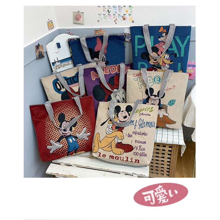 Bộ sưu tập Túi tote hình Mickey phong cách Hàn quốc, túi vải nữ đeo vai Túi tote túi vải canvas phong cách Hàn Quốc