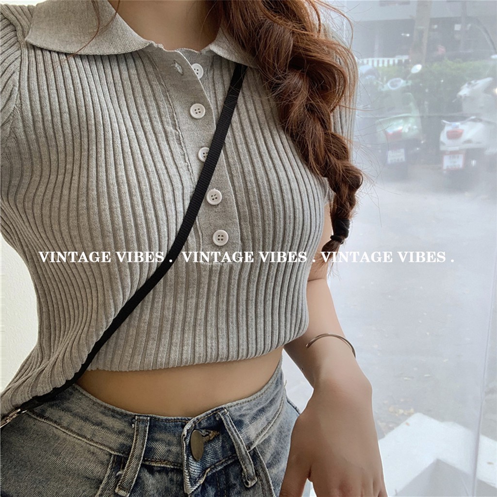 Áo babydoll polo len đan phối cúc Ulzzang (hàng QC) - Ảnh thật | WebRaoVat - webraovat.net.vn