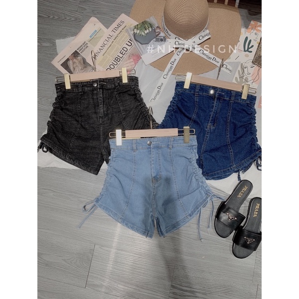 Quần sooc jeans rút dây cạp cao co giãn | BigBuy360 - bigbuy360.vn