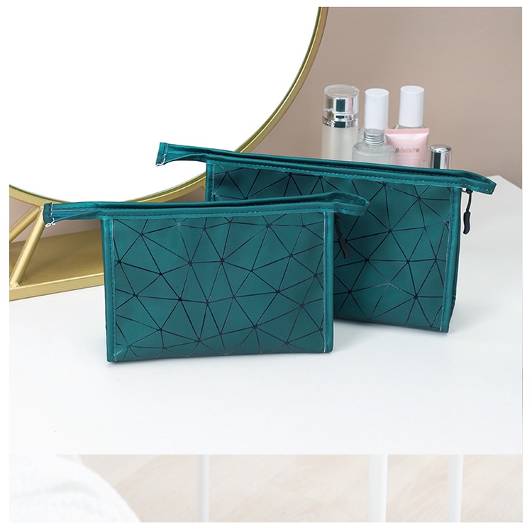 Túi Da PU Đựng Đồ Trang Điểm Họa Tiết Hình Học Chống Thấm Nước Ốp