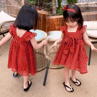 Đầm voan cao cấp màu đỏ cho bé gái