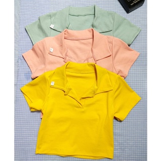 (Video thật) Áo Croptop Cổ Trụ Bẻ Trơn