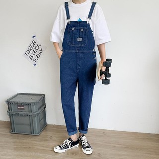 ❤Cổ Phiếu Sẵn Sàng❤Quần Yếm Denim Ống Rộng Phong Cách Hàn Quốc Mới Cho Nam