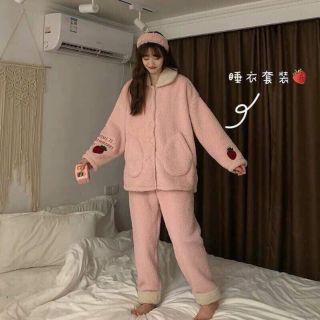 Bộ ngủ bông màu hồng cute