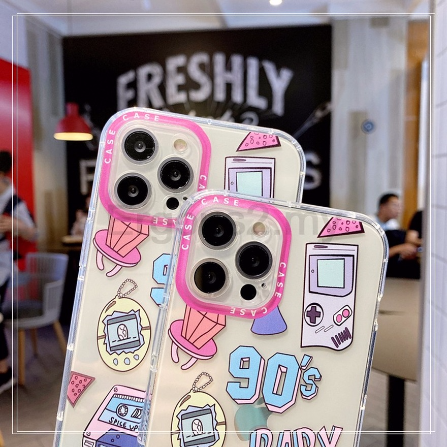 Ready Stock Ốp Samsung A02 A02S A12 A42 A32 A52 A72 5G A51 A71 S21 Ultra Plus S20 FE Note 20 Ultra S20 S10 S9 Plus S10 Lite Note 10 Lite Fashion Pink Cartoon Transparent Phone Case Silicone Clear Soft TPU 90's Shockproof Protective Back Cover