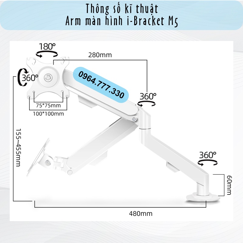 M5 i-Bracket M5 #Giá treo màn hình #Tay treo màn hình (màn hình 17-30 inch) (Cao cấp hơn Human Motion T6) #Lò xo khí nén