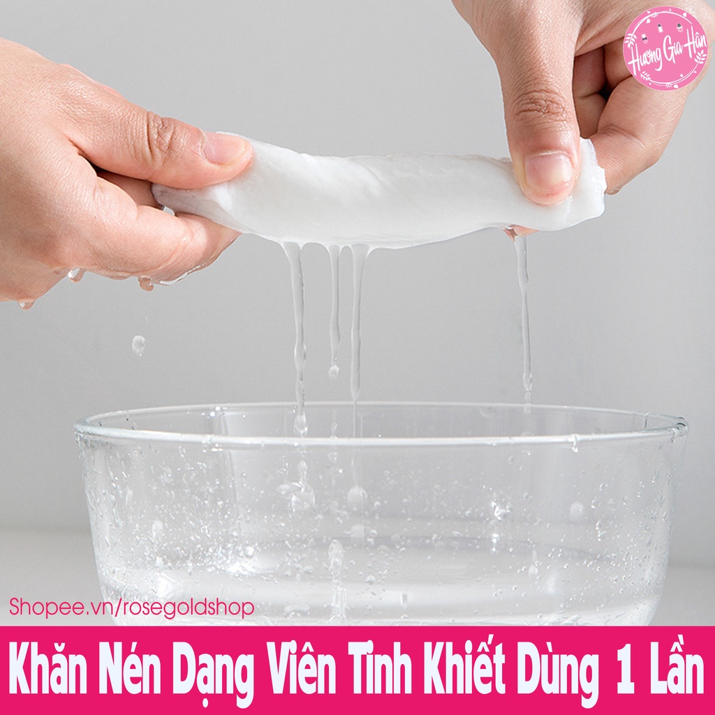 Khăn Nén Dạng Viên Bông Tinh Khiết Dùng 1 Lần Size 20x20cm Tiện Lợi Khi Đi Du Lịch