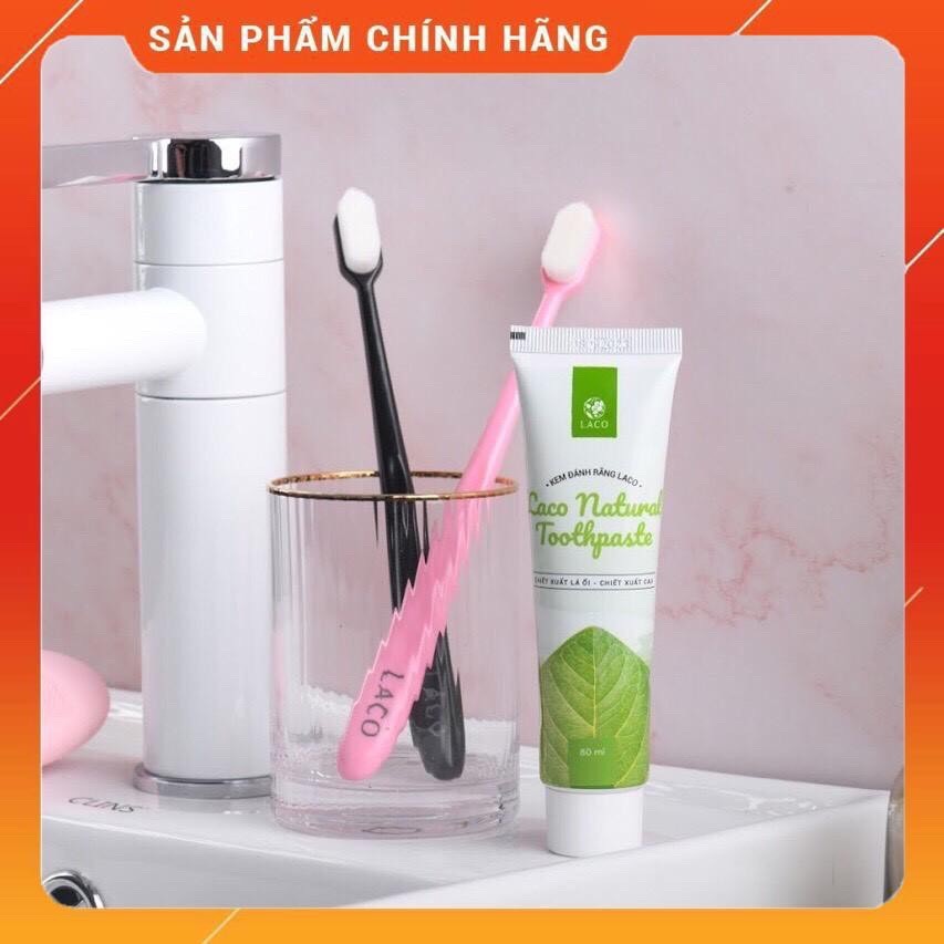 Combo Bàn chải + Kem đánh răng hữu cơ LACO dành cho răng ê buốt, nhạy cảm, bảo vệ men răng giúp trắng sáng răng,hương ổi