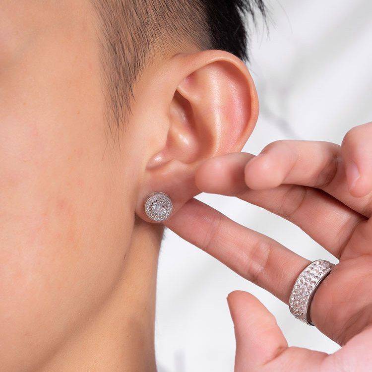 Khuyên Tai Mạ Bạc 925 Đính Đá Zircon Phong Cách hiphop Đường Phố Âu Mỹ