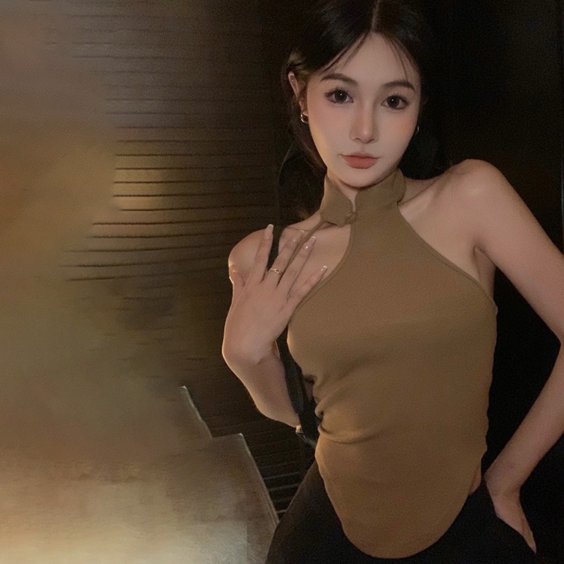 Áo Croptop Sát Nách Phong Cách Retro Quyến Rũ Cho Nữ