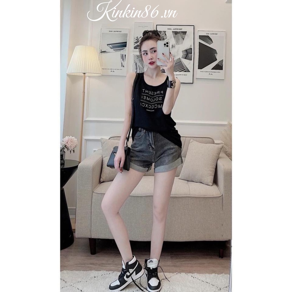 Áo phông giấy nữ_Áo ba lỗ in chữ 2 màu basic hottrend 2021 | BigBuy360 - bigbuy360.vn