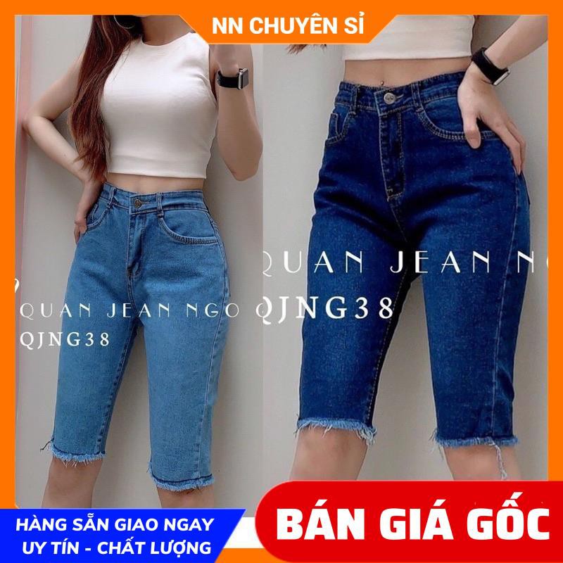 Quần Ngố Lửng Nữ CẠP CAO Chất Kaki Jean Siêu Co Giãn  Ôm Dáng Siêu Đẹp 2 Màu QJNG38