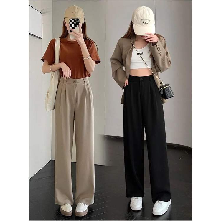 QUẦN DÀI ỐNG RỘNG CẠP CAO KHÓA TRƯỚC CHO NỮ KIỂU DÁNG BASIC