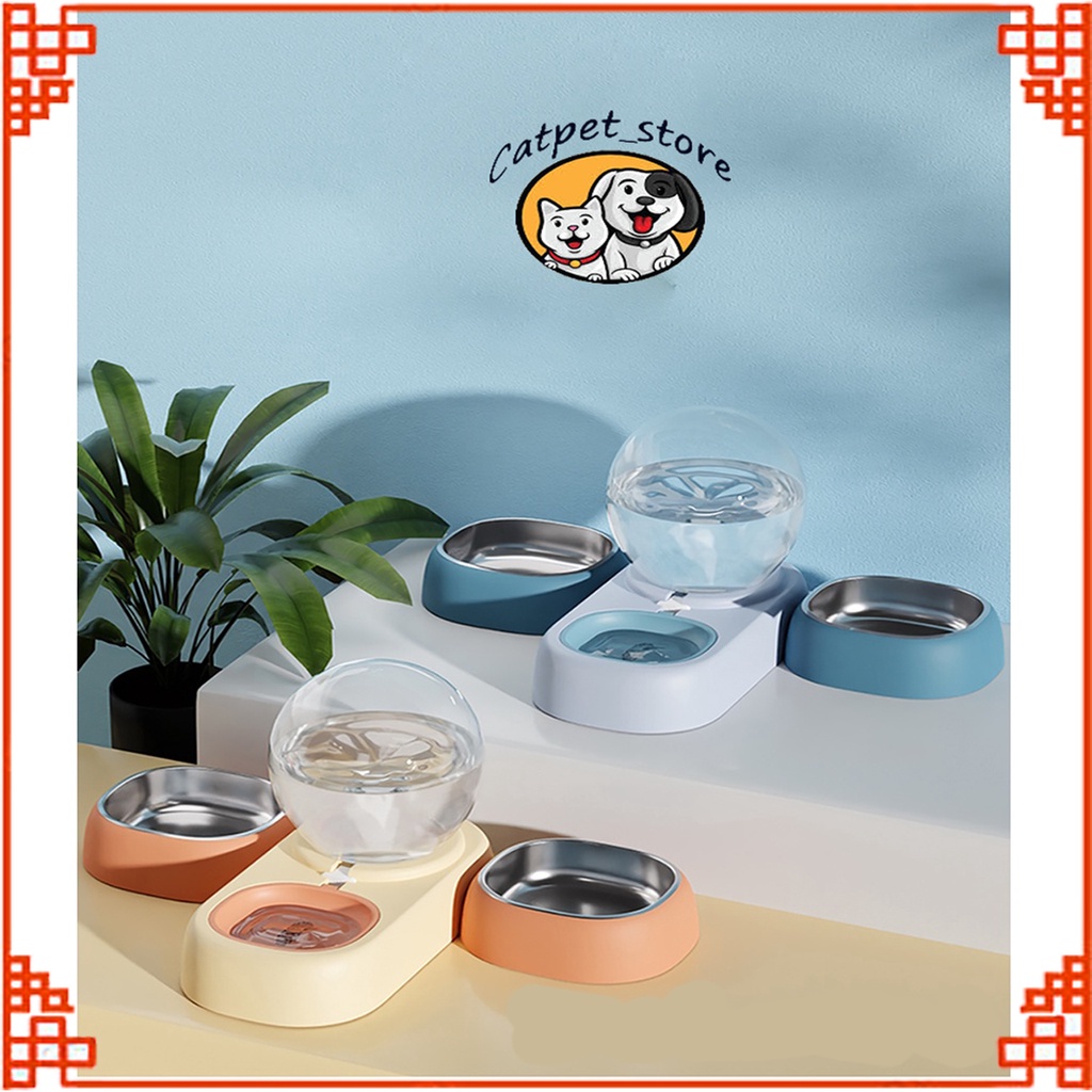 Bát ăn chó mèo tự động cao cấp, bát ăn  đôi kèm bình cấp nước cho chó mèo (CAO CẤP,DUNG TÍCH LỚN 2.5L) [PKW21]