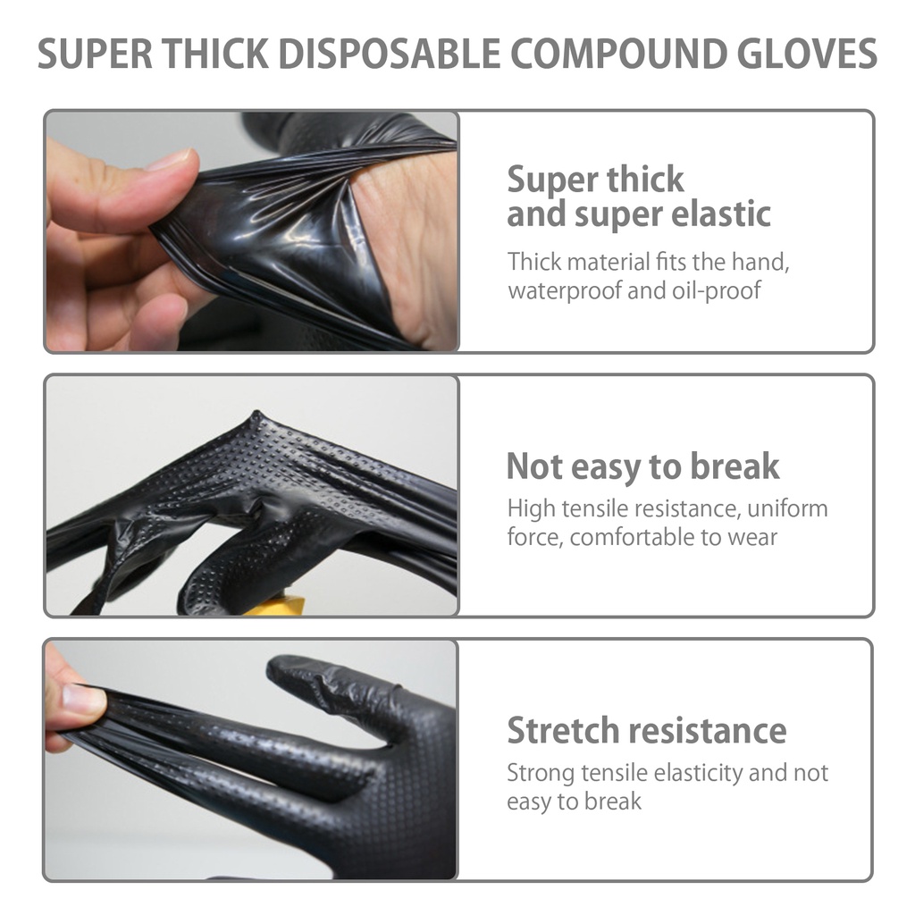 Set 50 găng tay màu đen siêu dày bảo vệ an toàn dùng sửa chữa ô tô