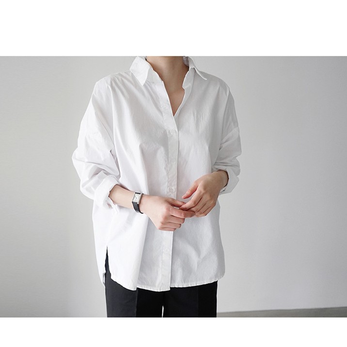 SUXI Áo Sơ Mi Trắng Dáng Rộng Tay Dài Có Size Lớn