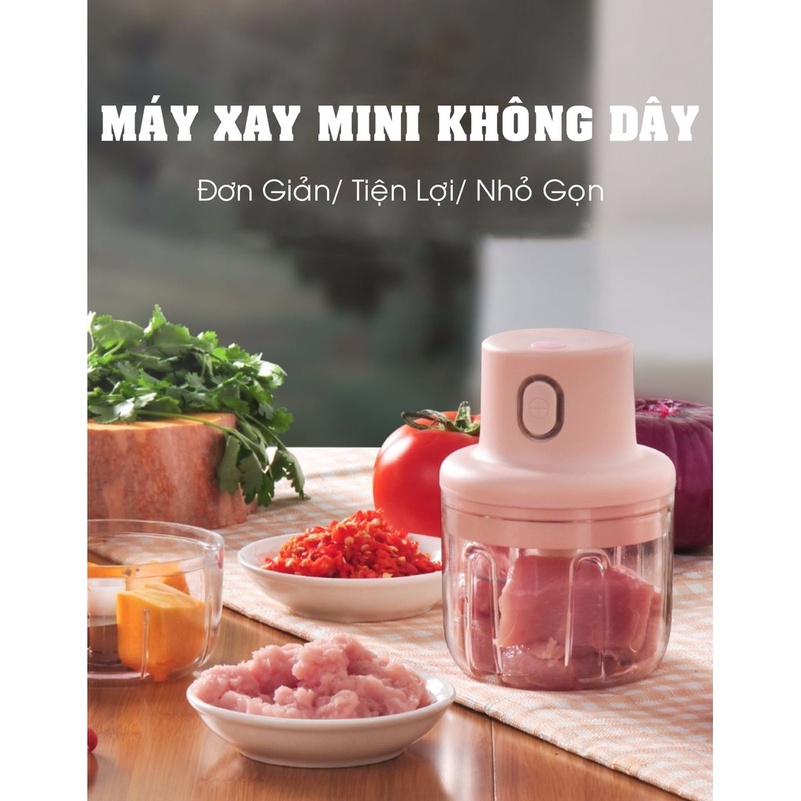 Máy Xay Tỏi Rau Củ Mini Sạc Pin Nhỏ Gọn 250ML